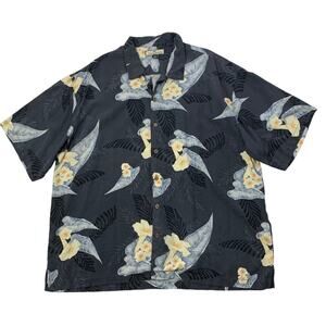 Vintage Tommy Bahama Shirt Mens XXL Black Silk Coconut Buttons Floral Hawaiian